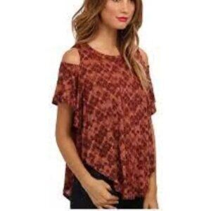 Free People Bittersweet Orange Linen Cold Shoulder Top